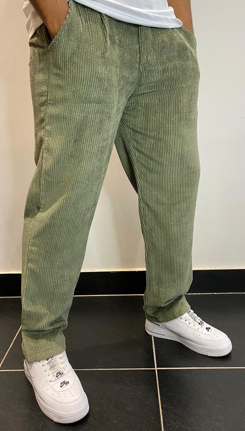 Pantalon Baggy vert en velours