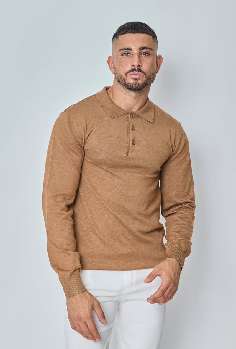 Polo manches longues Camel