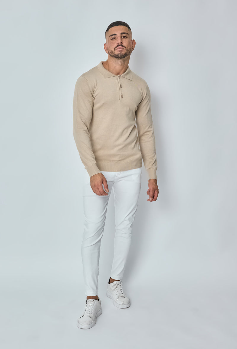 Polo manches longues Beige