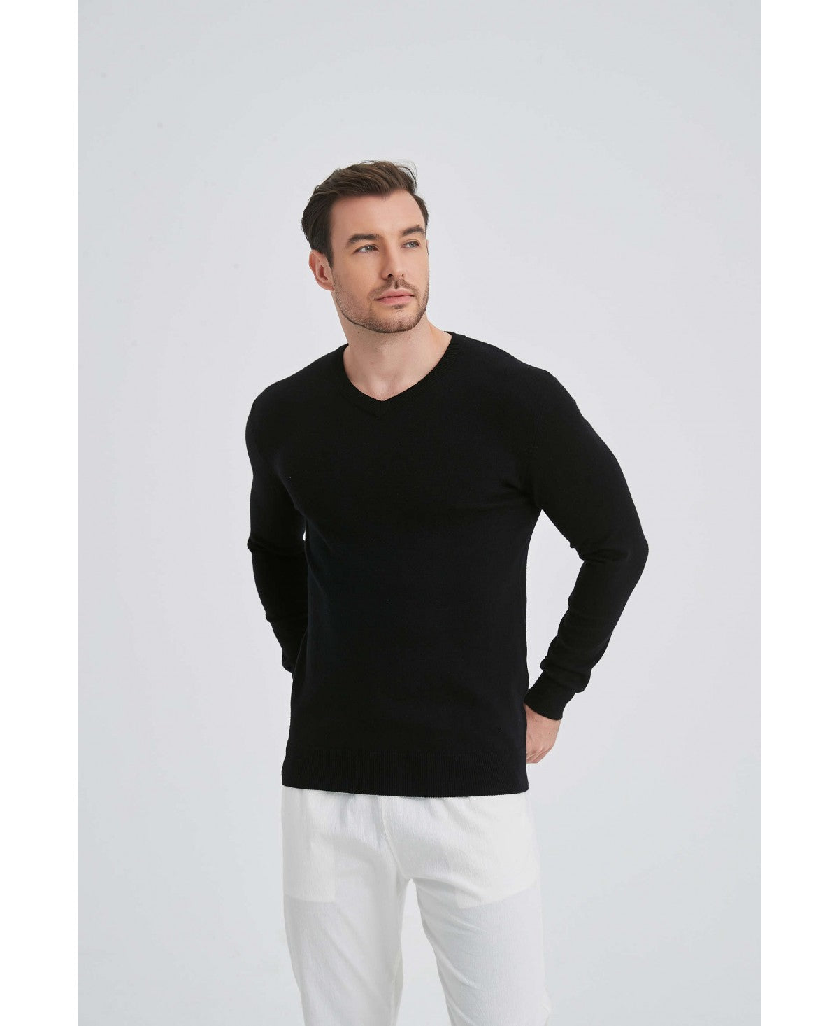 Pull Col V Noir "cashmere Touch"