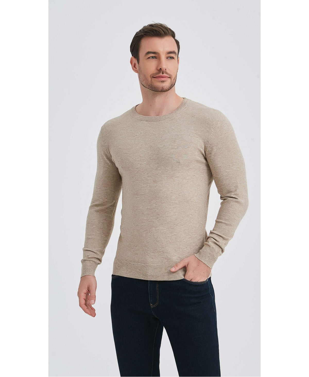 Pull col Rond Beige "cashmere Touch"